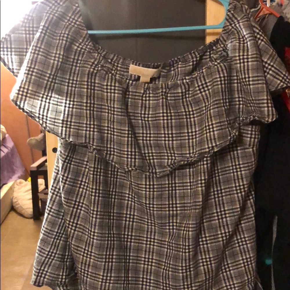 Checkered black and white off the shoulder shirt